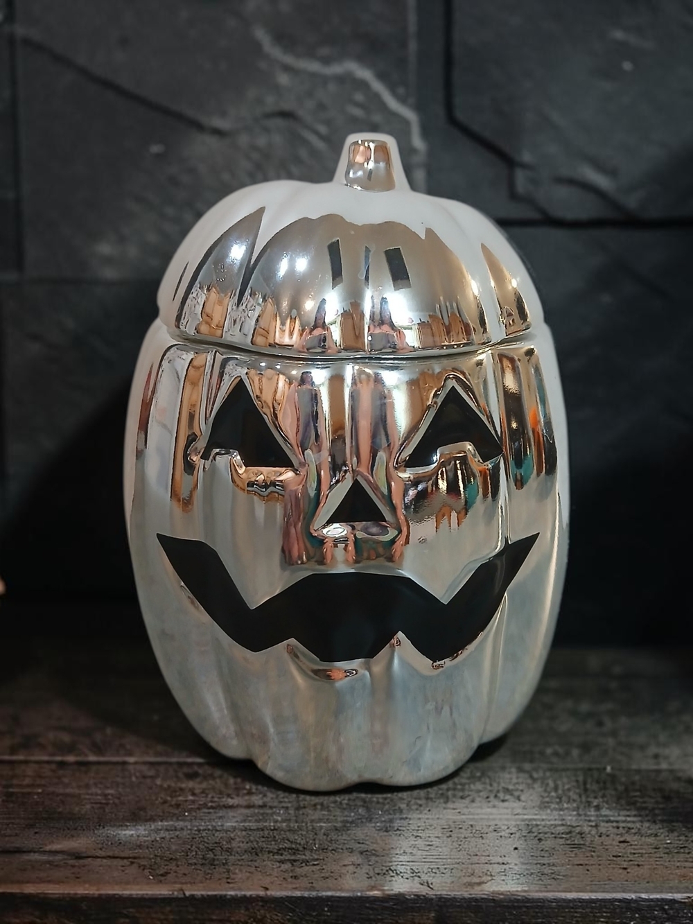 Silver Ceramic Halloween Jack-o'-Lantern Candle